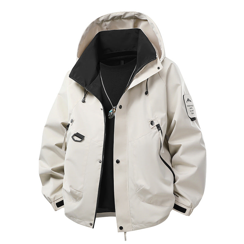 Men's nano wind- and waterproof softshell outdoor jacket with stowable hood, utility pockets, and adjustable cuffs Mune Fashion