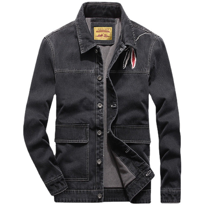 Men's Washed Denim Jacket in Vintage Look with Flap Pockets Mune Fashion