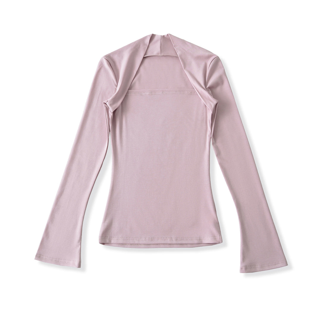 Women's fitted long-sleeve top with wide shawl collar and trumpet sleeves Mune Fashion