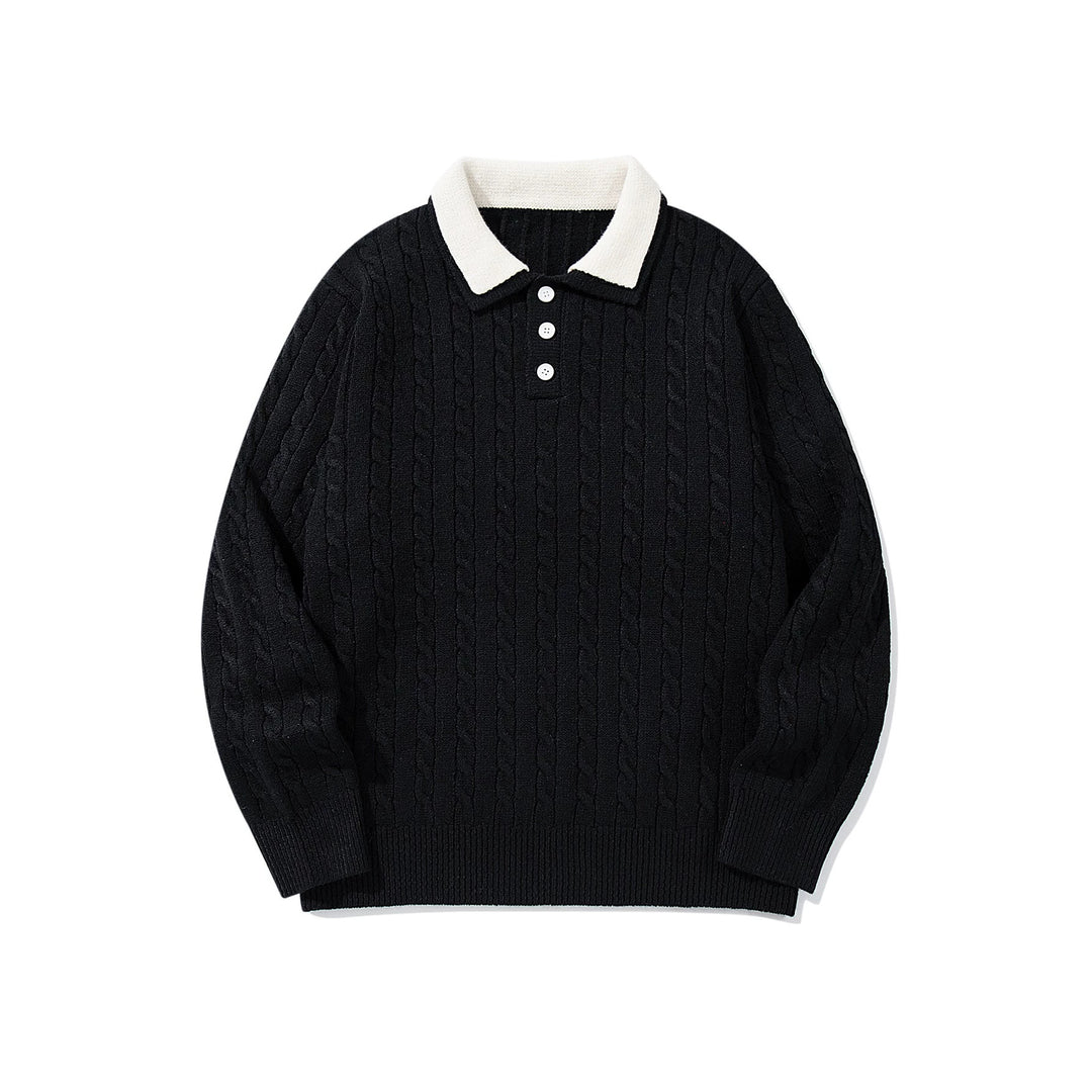 Unisex Polo knit sweater with cable knit and contrast collar Mune Fashion