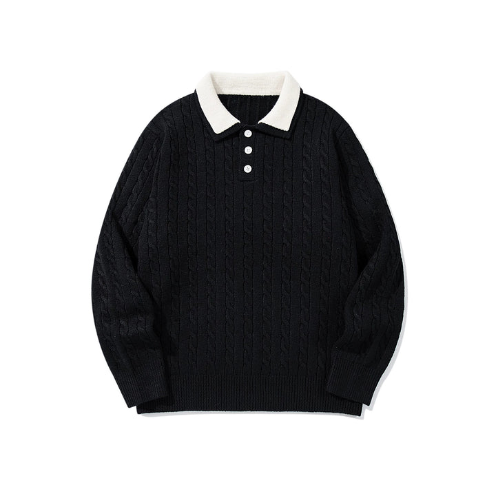 Unisex Polo knit sweater with cable knit and contrast collar Mune Fashion