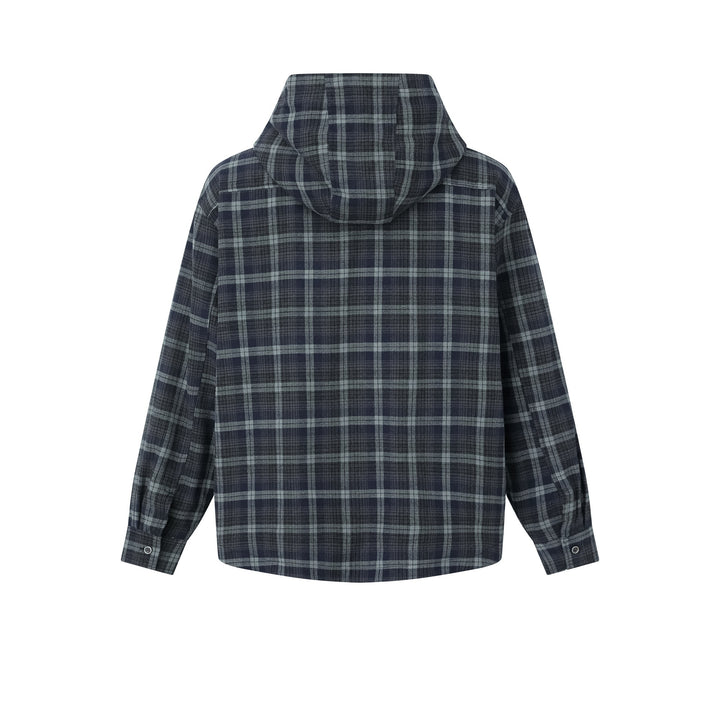 Men's check overshirt with hood, padded shirt jacket and patch pockets Mune Fashion