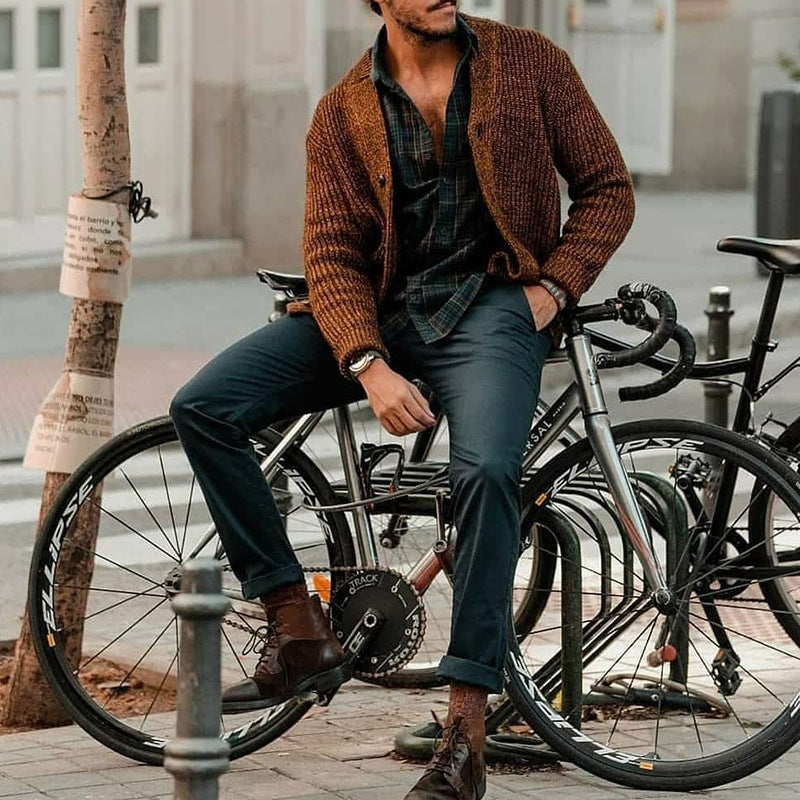 Men's chunky knit cardigan with button placket and distinctive ribbed texture Mune Fashion