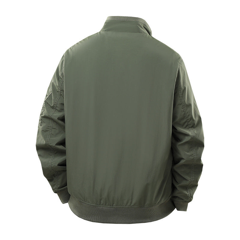 Men's Wind and Water Resistant Urban Bomber Jacket with Stand Collar and Multiple Pockets Mune Fashion