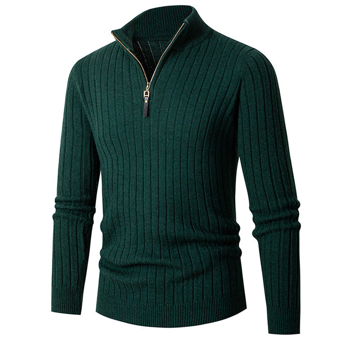 Men's ribbed turtleneck sweater with half zipper and stand-up collar Mune Fashion