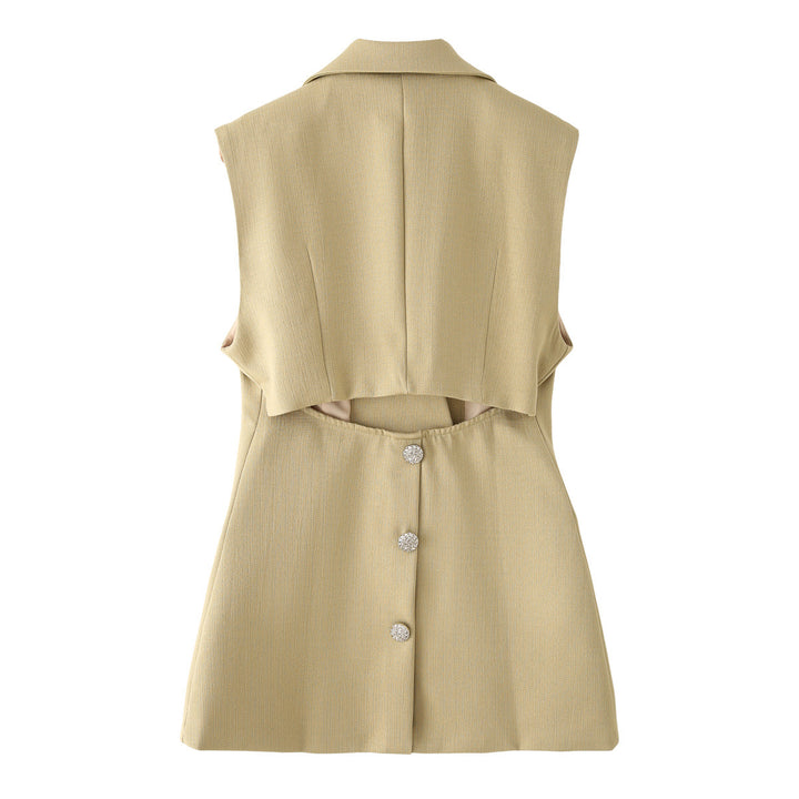 Women's tailored long blazer vest with lapel collar and patch pockets Mune Fashion
