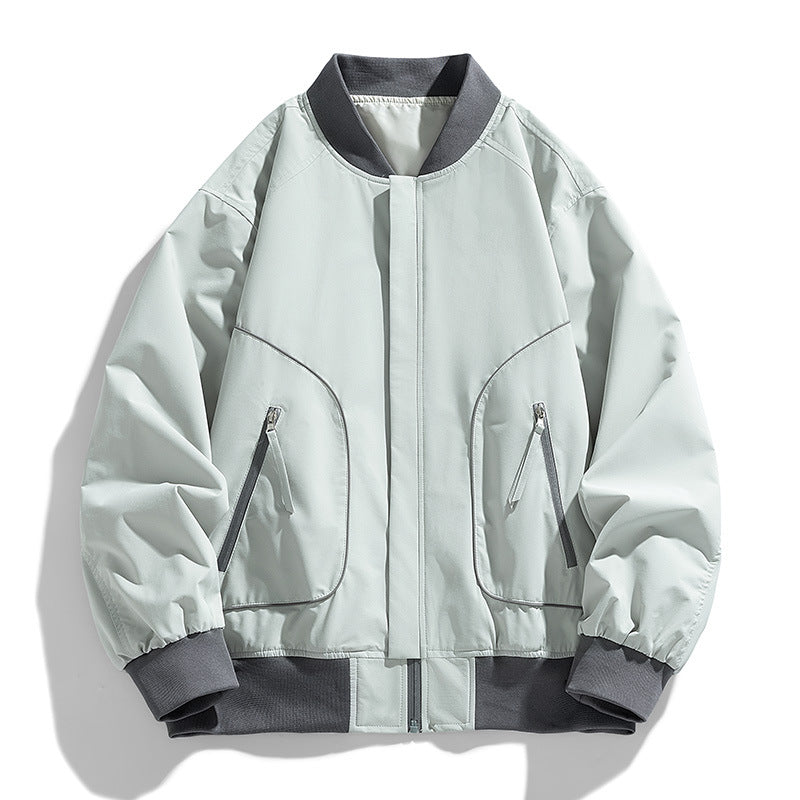 Men's lightweight bomber jacket with concealed zip placket, diagonally placed zip pockets, and internal ribbed hem Mune Fashion