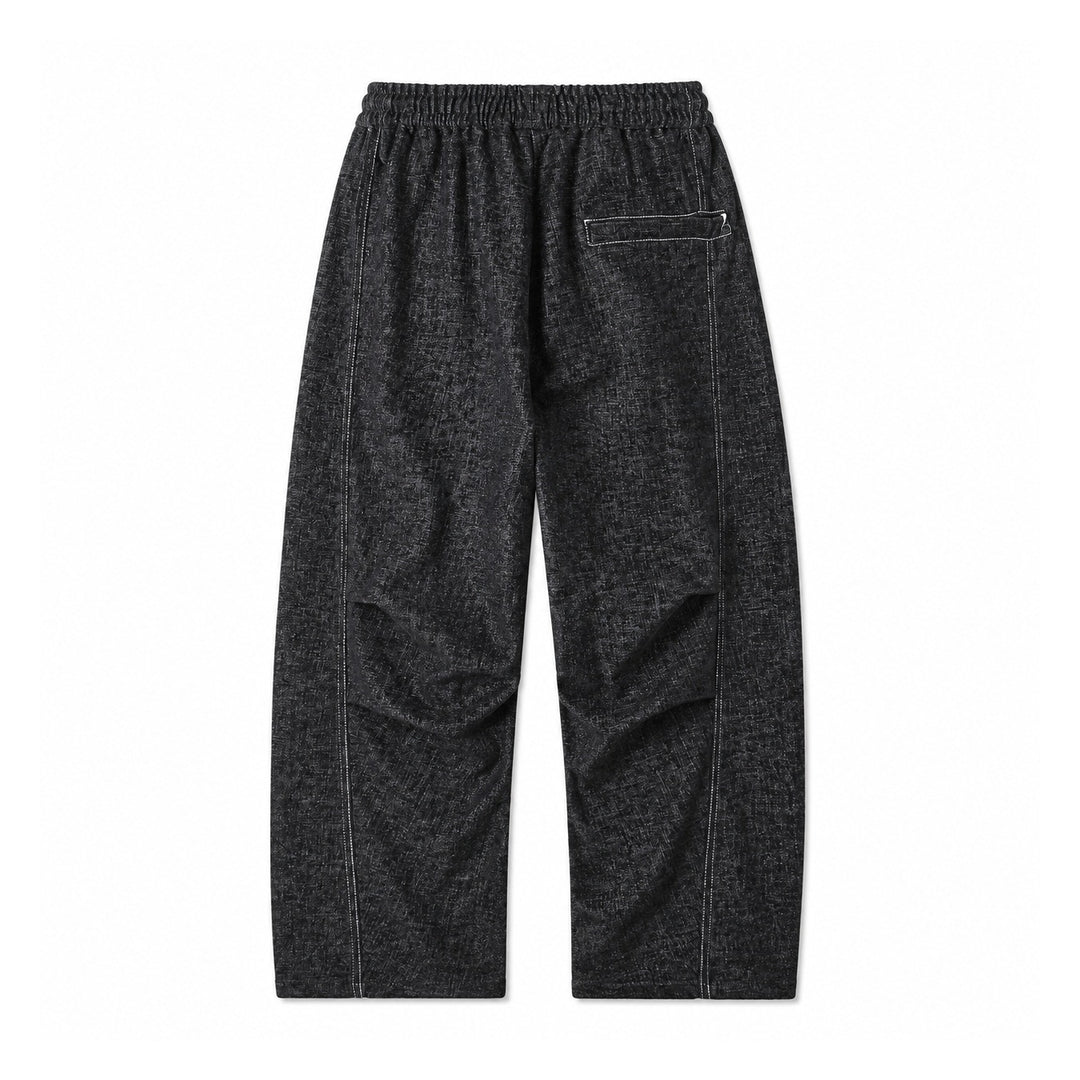 Women's loosely cut cropped pants with high elastic waistband and drawstring made of textured linen blend Mune Fashion