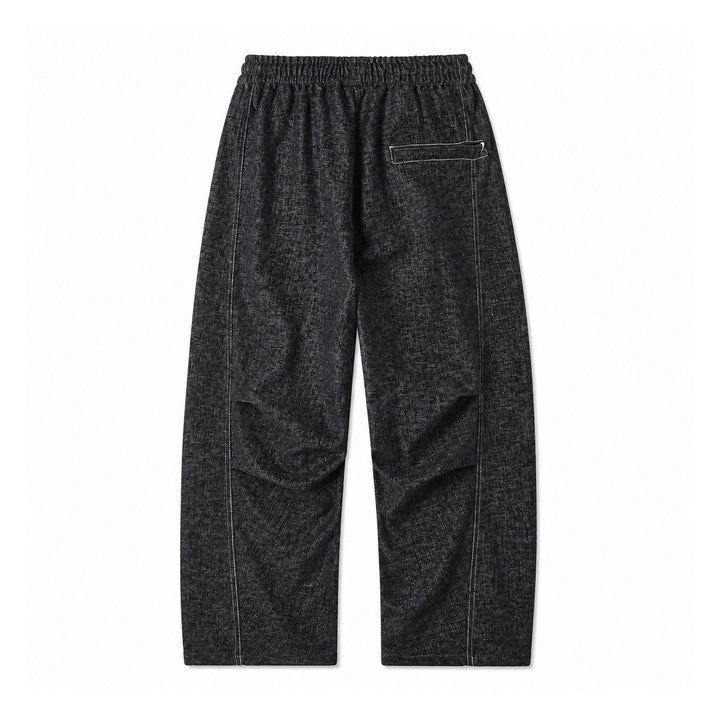 Women's loosely cut cropped pants with high elastic waistband and drawstring made of textured linen blend Mune Fashion