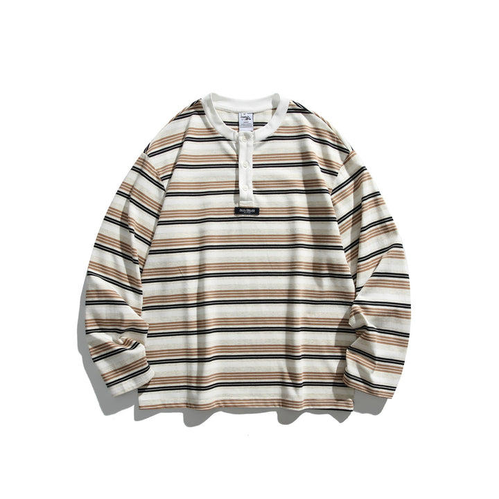 Unisex Oversized Henley shirt with button placket, striped structure and ribbed collar Mune Fashion