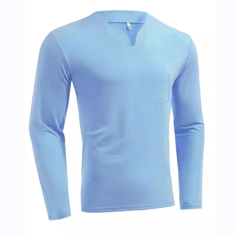 Men's long sleeve shirt with V-neck Slim Fit cotton blend and elastic comfort waistband Mune Fashion