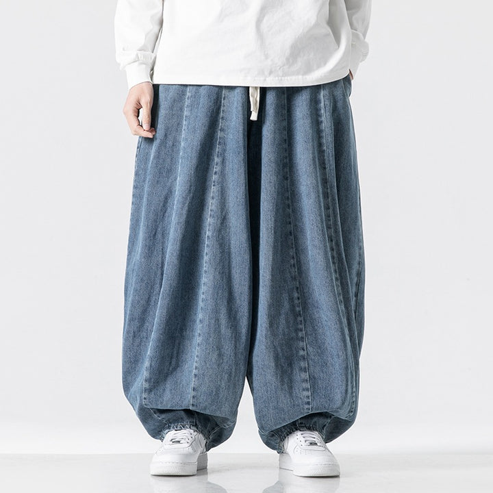 Men's Extra Wide Baggy Jeans in Balloon Cut with Drawstring Waistband and Elastic Hem Mune Fashion