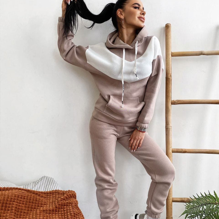 Women's two-piece loungewear set with chevron hoodie and fitted tapered joggers Mune Fashion