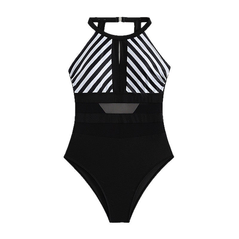 Ladies Sports One-Piece Swimsuit with Mesh Details Mune Fashion