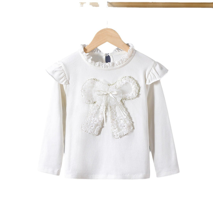 Women Long Sleeve Shirt with Playful Ruffle Design and Decorative Flower Motif Mune Fashion
