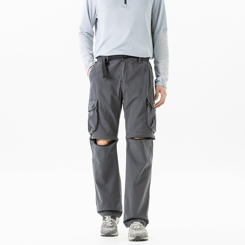 Herren Abnehmbare Cargo-Zip-Hose mit Reißverschluss-Bein, Multifachtaschen und integriertem Gürtel Mune Fashion