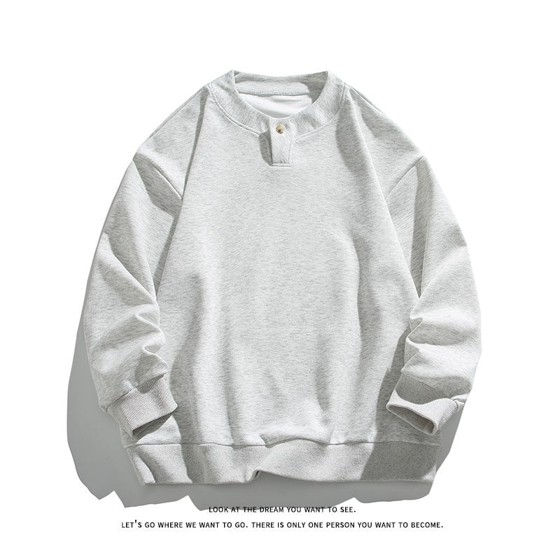 Unisex Oversize-Henley-Sweatshirt with Snap Button at Collar Mune Fashion