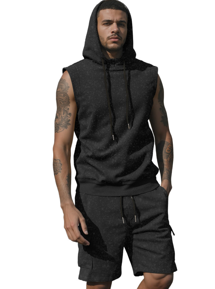 Men's Hooded Muscle Shirt Set with Functional Cargo Bermuda Mune Fashion