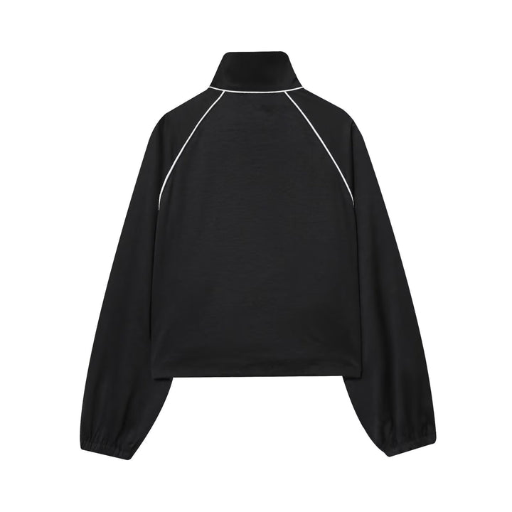 Women's Cropped Sportive Training Jacket with Stand-Up Collar and Contrast Piping Mune Fashion