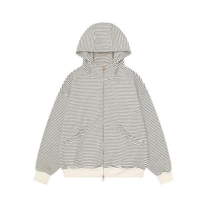 Unisex Striped Hooded Sweat Jacket with Zipper and Kangaroo Pockets Mune Fashion