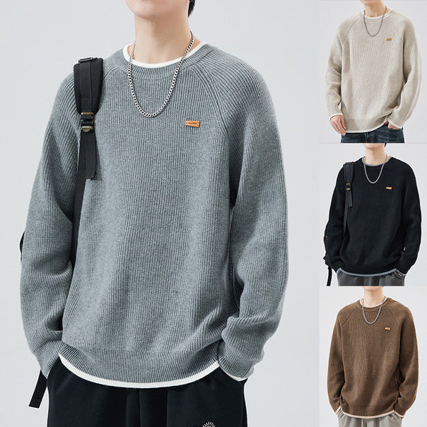 Men's Fashionable Chunky Knit Sweater with Round Neck Mune Fashion