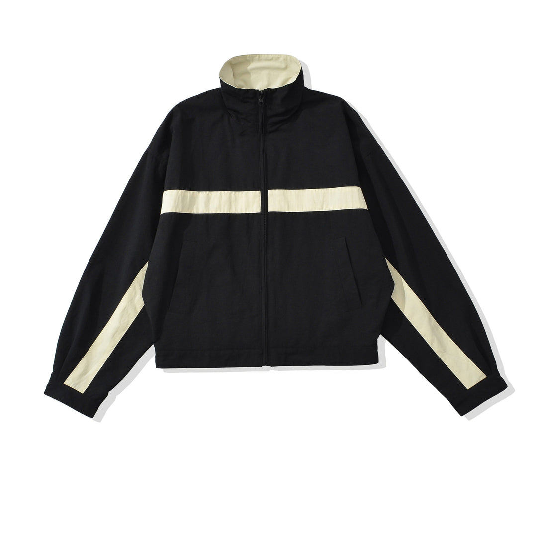 Women's sporty track jacket with high stand-up collar and contrasting stripes Mune Fashion