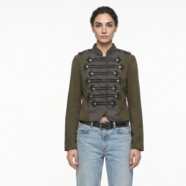 Women’s short-cut military-inspired blouson with decorative cords Mune Fashion