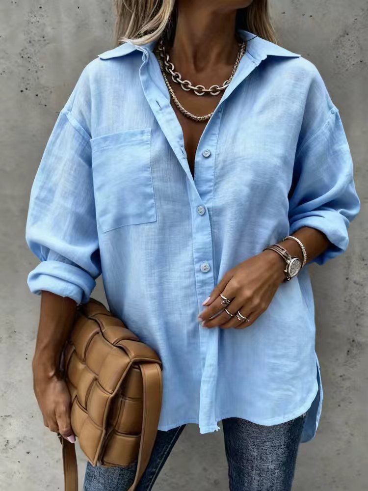 Women Light and Casual Blouse with Chest Pocket Mune Fashion