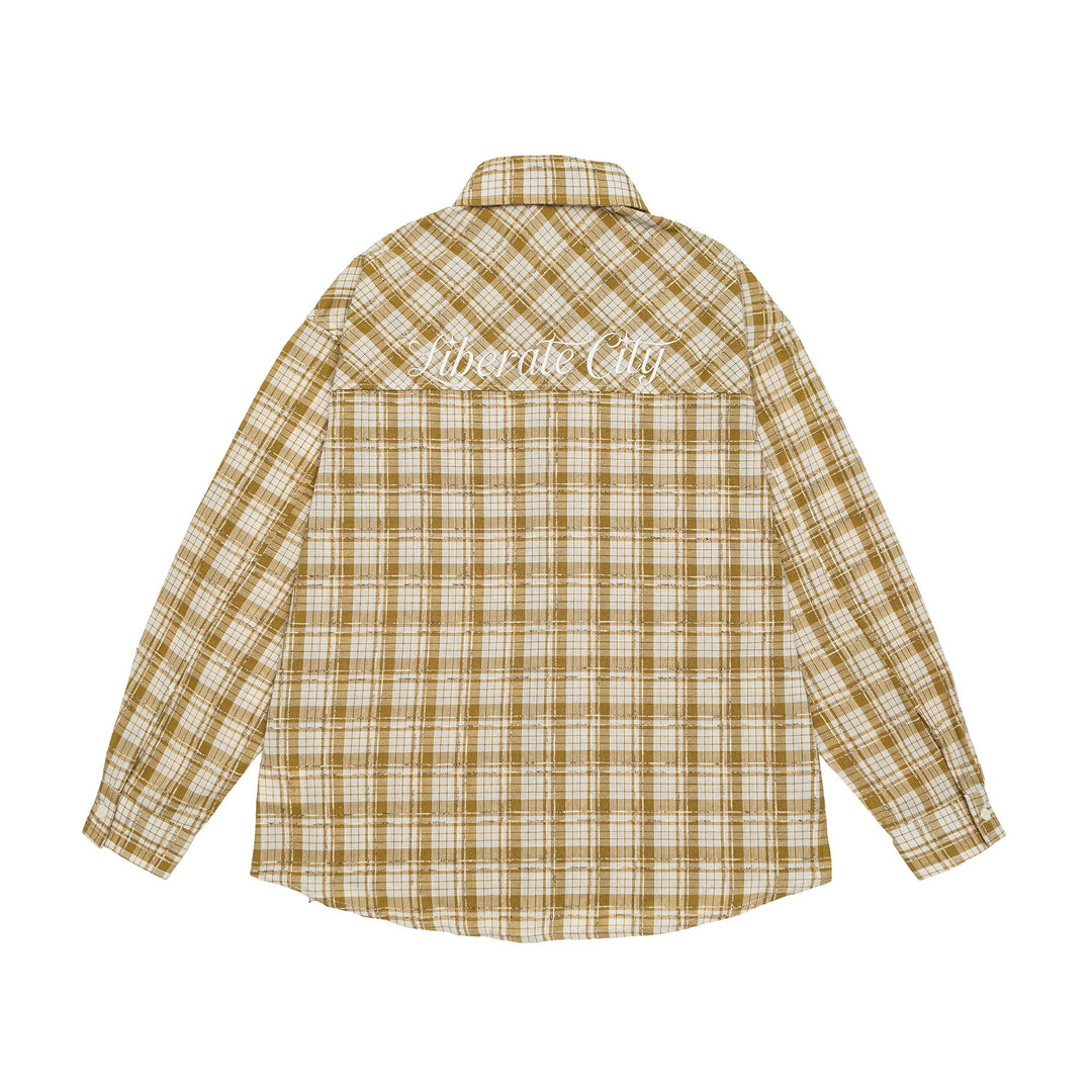 Unisex Oversize Shirt Jacket in checkered cotton look with rounded hem and breast pocket Mune Fashion