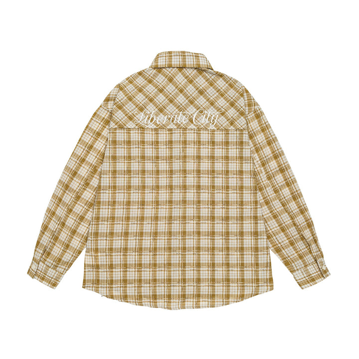 Unisex Oversize Shirt Jacket in checkered cotton look with rounded hem and breast pocket Mune Fashion