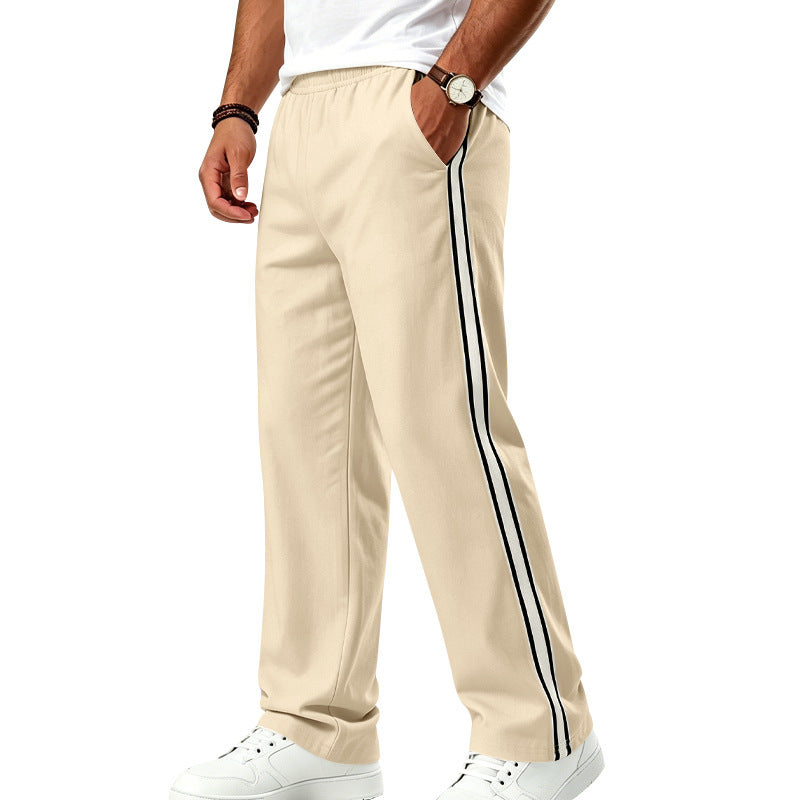 Men's Wide Leisure Pants made of Functional Jersey with Elastic Waistband and Side Double Stripe Mune Fashion