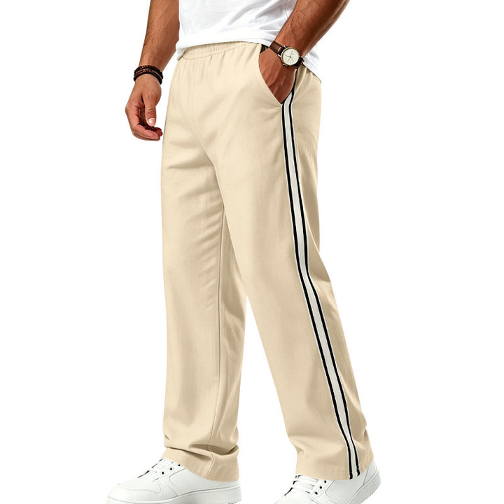 Men's Wide Leisure Pants made of Functional Jersey with Elastic Waistband and Side Double Stripe Mune Fashion