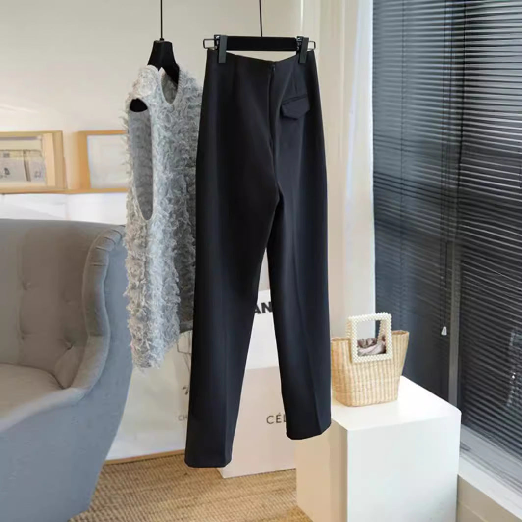 Ladies Elegant High-Waisted Fabric Pants Mune Fashion
