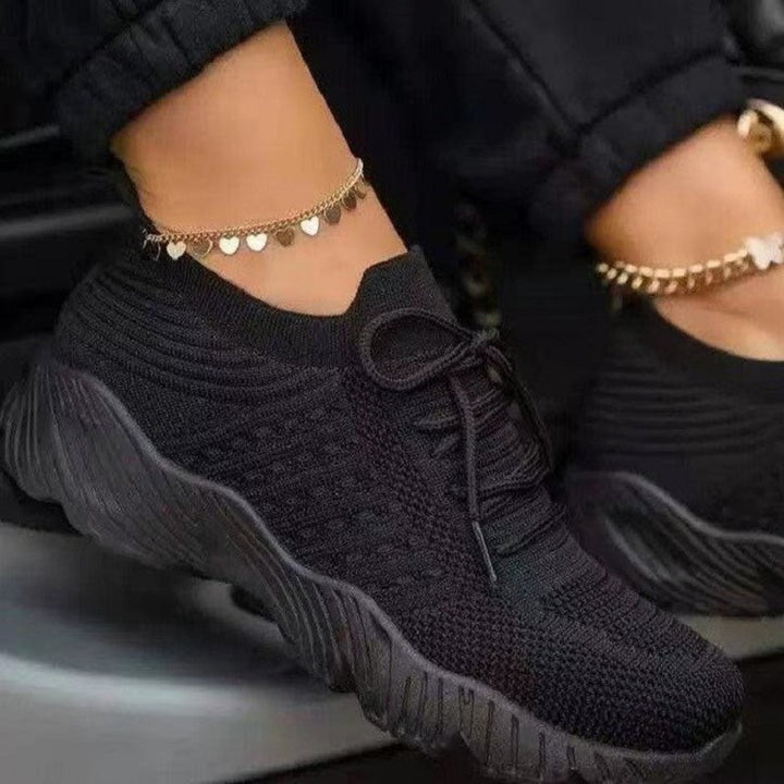Women's lightweight knitted sneakers with sock-like upper material, cushioned comfort sole, and flexible patterned outsole Mune Fashion