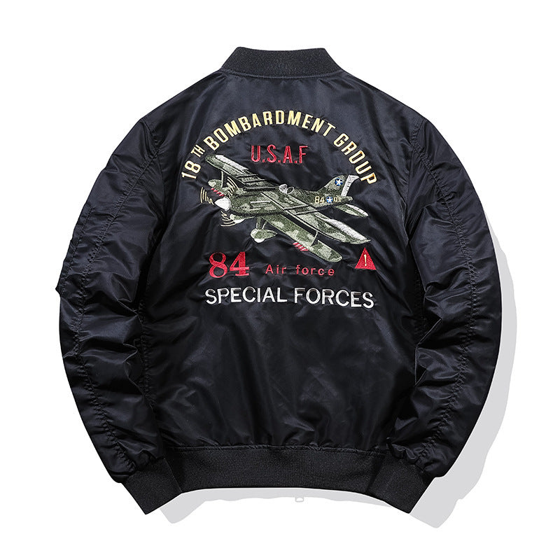 Men's bomber jacket with decorative patch applications, MA-1 inspired utility design Mune Fashion