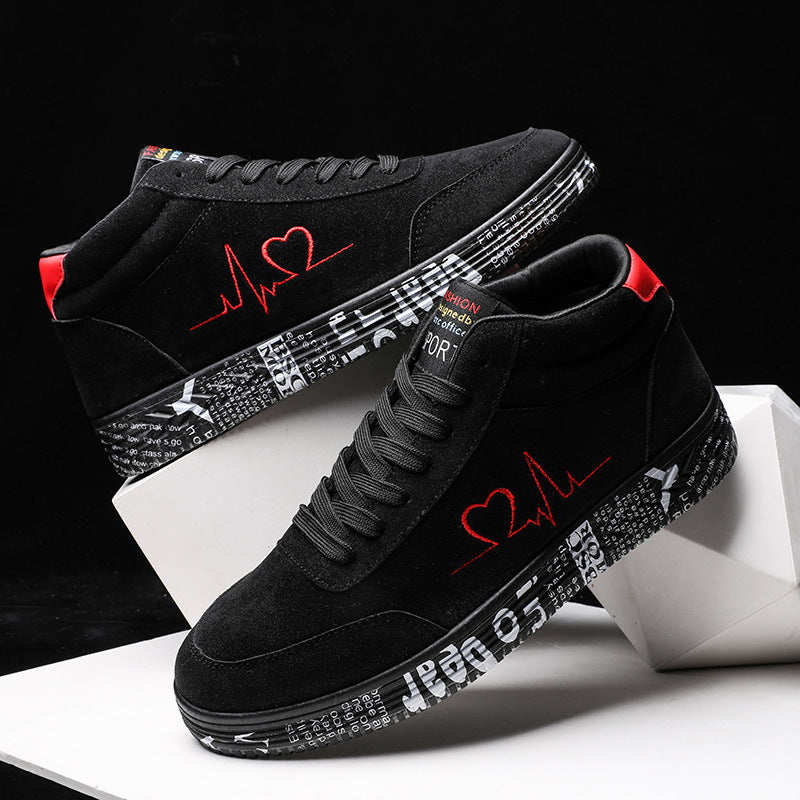 Unisex high-cut leisure shoe with embroidered heart EKG motif and printed rubber sole Mune Fashion