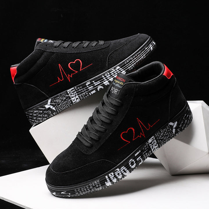 Unisex high-cut leisure shoe with embroidered heart EKG motif and printed rubber sole Mune Fashion