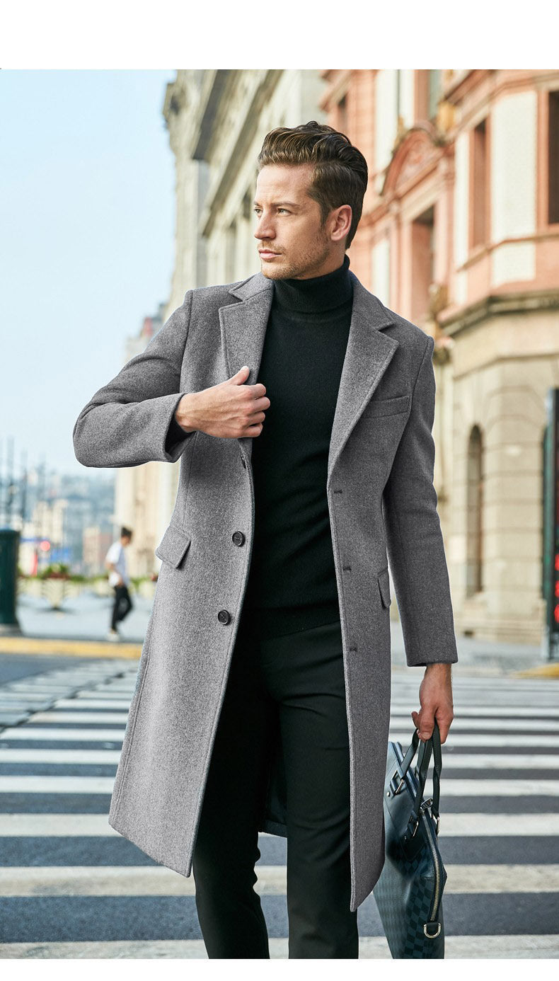 Men's Tailored Wool Blend Coat in Classic Single-Breasted Style Mune Fashion