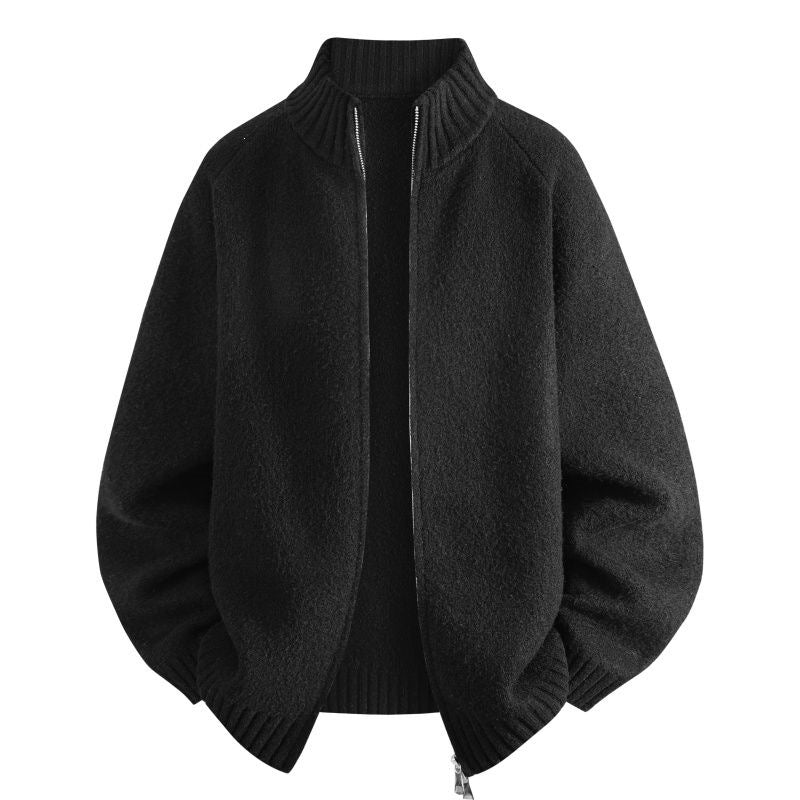 Women Oversize Teddy Knit Cardigan with Stand-up Collar, Ribbed Hems & Two-way Zipper Mune Fashion