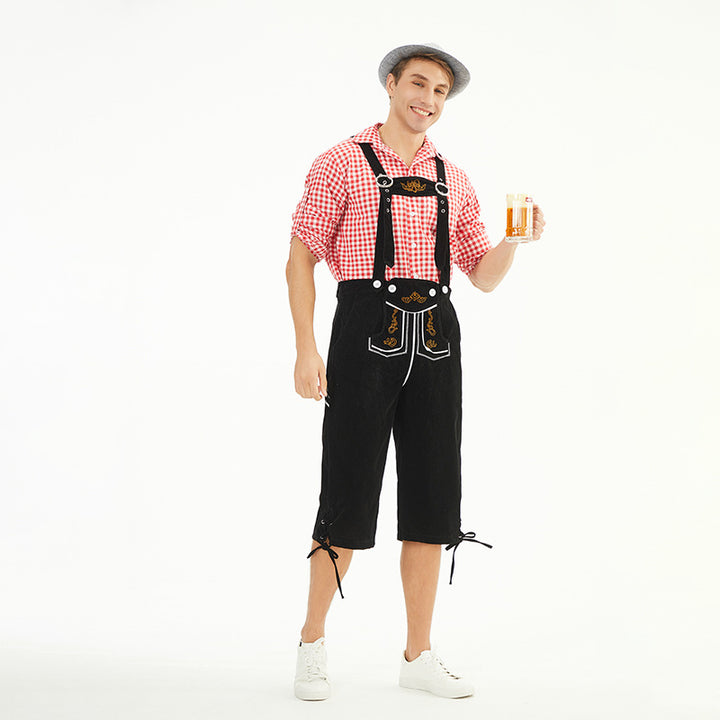 Men's knee-length traditional dungarees with adjustable straps and decorative embroidery Mune Fashion