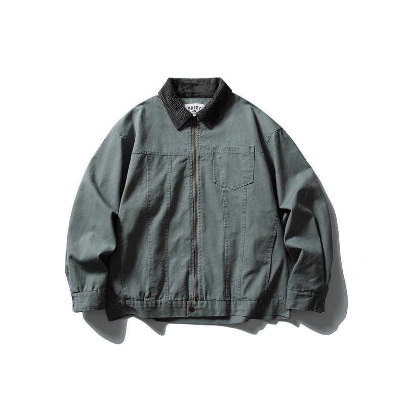 Men's Boxy Canvas Blouson Jacket with Cord Collar and Full-Length Zipper Mune Fashion