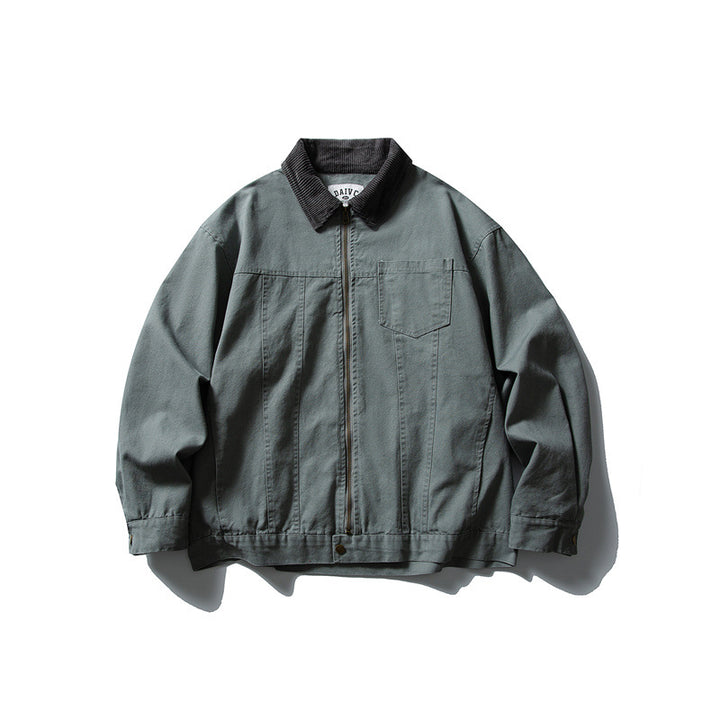 Men's Boxy Canvas Blouson Jacket with Cord Collar and Full-Length Zipper Mune Fashion