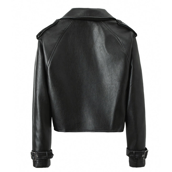 Women Stylish Cropped Faux Leather Jacket Mune Fashion