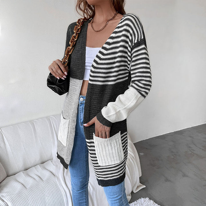 Women's Stylish Knit Cardigan with Geometric Pattern Mune Fashion