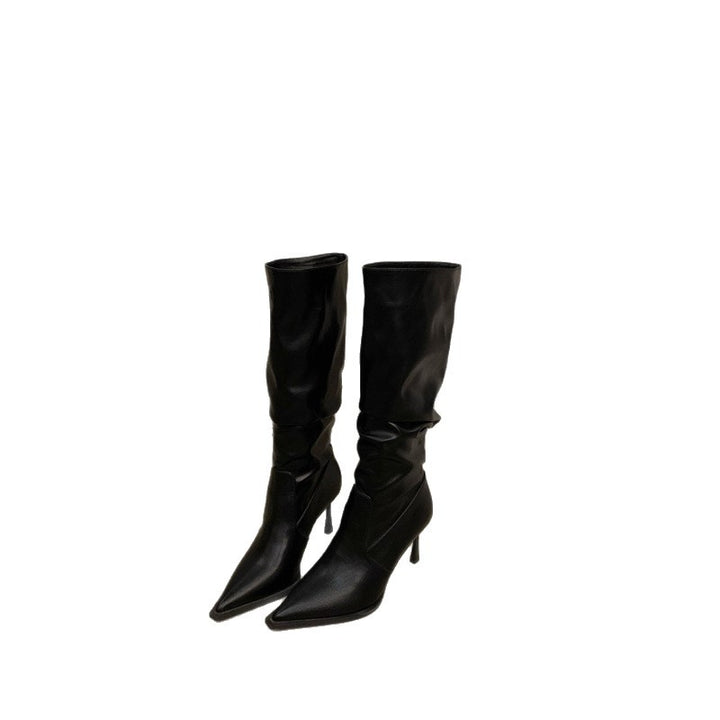Women Slouchy knee-high boots with pointed toe shape and sculptural stiletto heel Mune Fashion