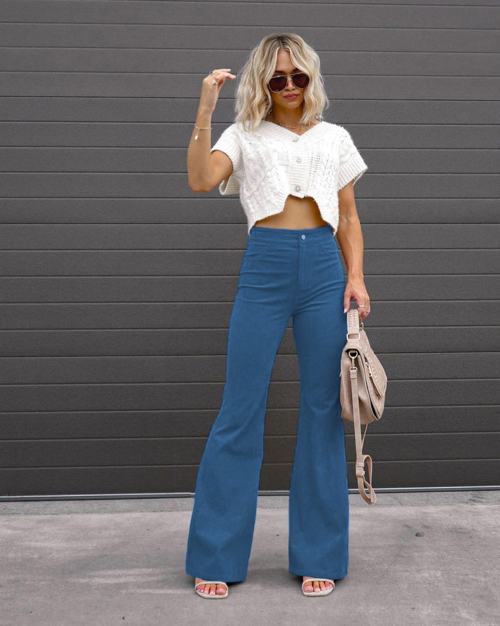 Women high-waisted flared trousers with a fitted hip area and wide leg Mune Fashion