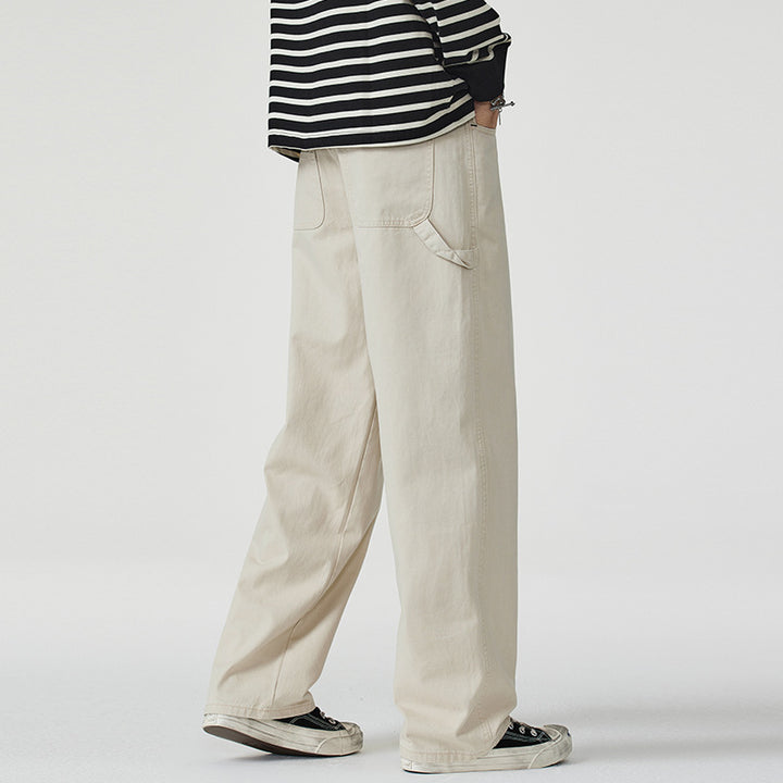Men's Loose Fit Twill Cargo Pants with Patch Side Pockets and Straight Leg Mune Fashion