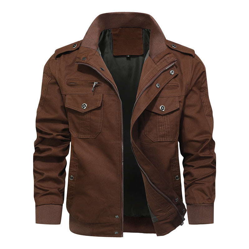 Men's robust canvas field jacket with stand-up collar, multiple pockets, and ribbed cuffs Mune Fashion