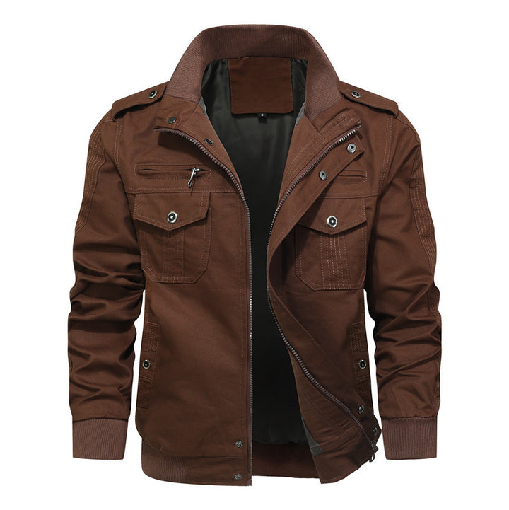 Men's robust canvas field jacket with stand-up collar, multiple pockets, and ribbed cuffs Mune Fashion
