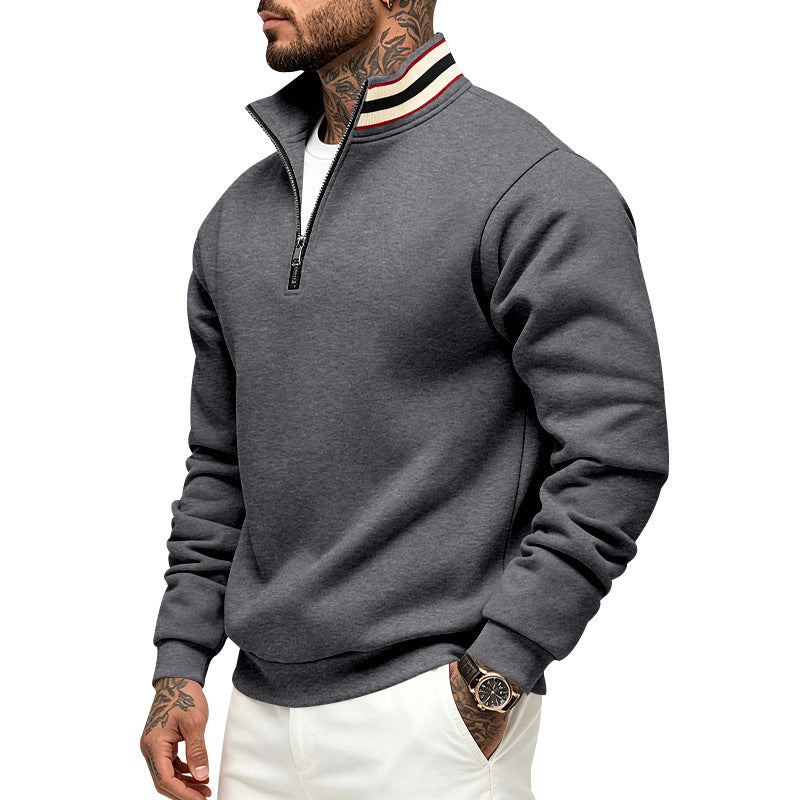 Men's sweatshirt with half zipper and striped stand-up collar Mune Fashion